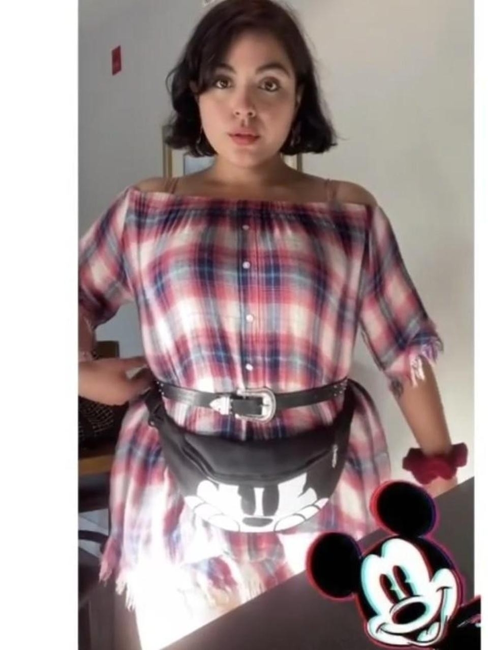 Pink Plaid Off-Shoulder Dress
